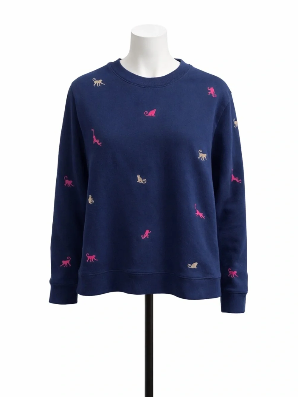 Lilly Pulitzer Rare Print Ballad Monkey Sweatshirt Navy Embroidered Size L